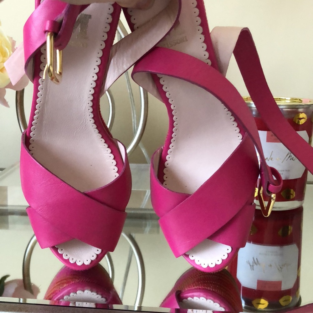 NEW M Missoni Pink Orange Leather Strappy High Heel Wedge Sandals - Picture 10 of 10